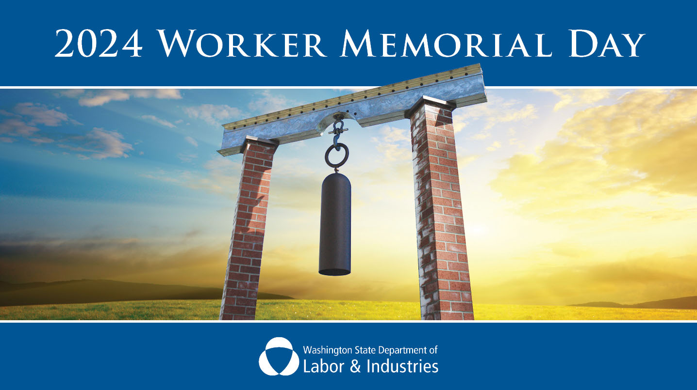 2024 Worker Memorial Day - Memorial garden bell lit by a beautiful sky