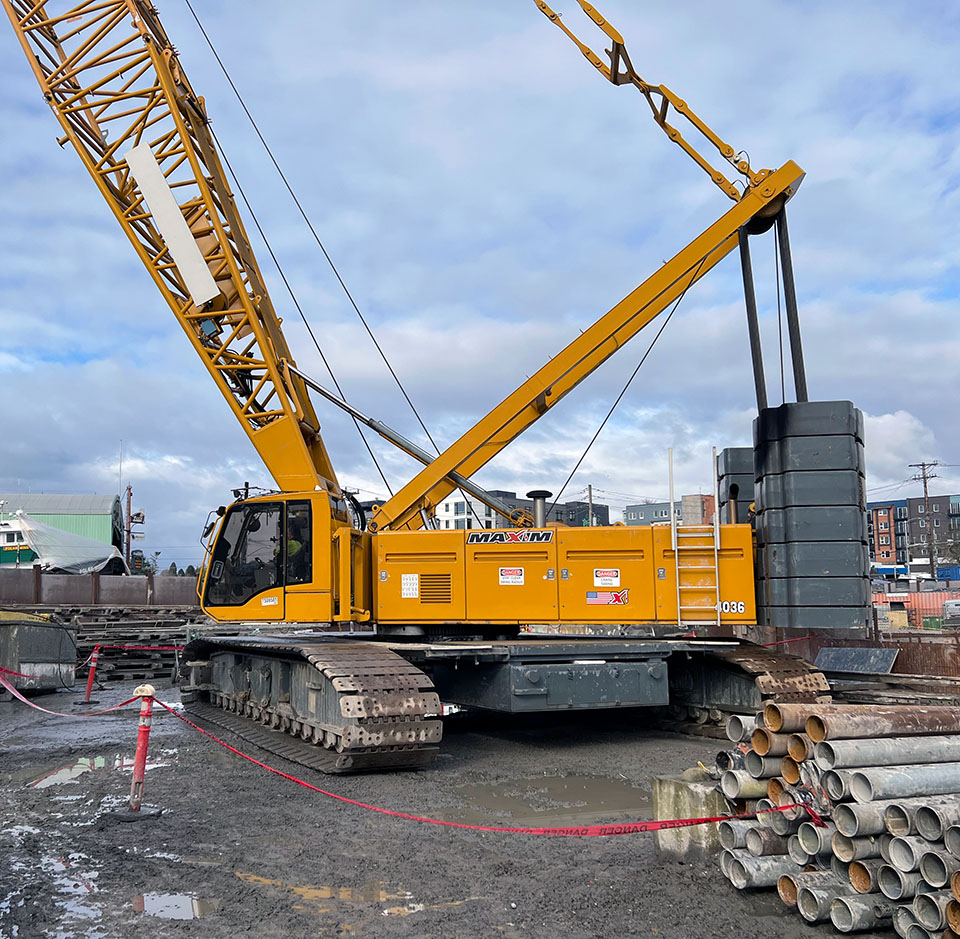 L&I photo shows the crane used to hoist workers and materials up and down a 95-foot shaft.